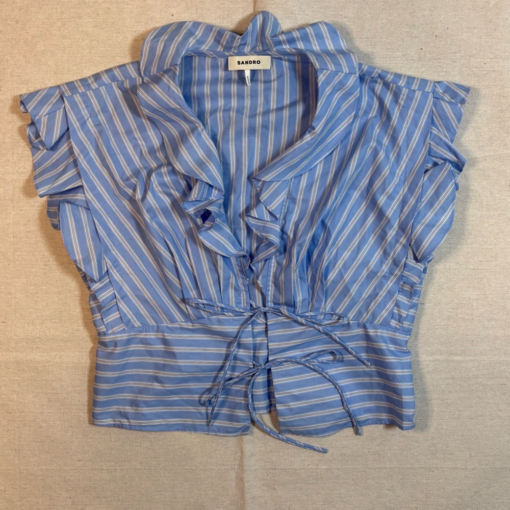 Sandro Blue and White Striped Blouse - Picture 2 of 6
